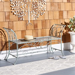 Arieth French Country Antique Green Iron Outdoor Garden Bench|