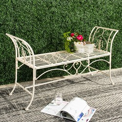 Arieth French Country Cream Iron Outdoor Garden Bench|