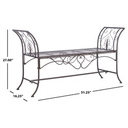 Arieth French Country Antique Brown Iron Outdoor Garden Bench|