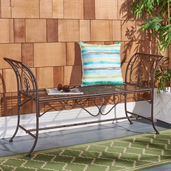 Arieth French Country Antique Brown Iron Outdoor Garden Bench|