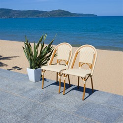 Hayden Coastal Beige Woven Faux Wicker Outdoor Dining Chair - Set of 2|