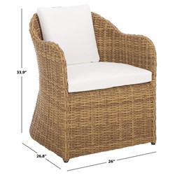 Kylie Coastal Beach Brown Woven Wicker Outdoor Dining Arm Chair|