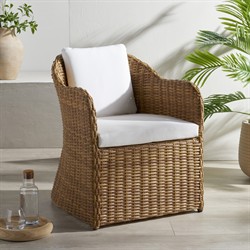 Kylie Coastal Beach Brown Woven Wicker Outdoor Dining Arm Chair|