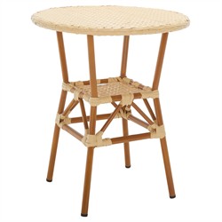 Hayden Coastal Beach Beige Woven Faux Wicker Round Outdoor Bistro Table - 24"|