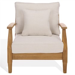 Camila Coastal Beach Off White Cushion Natural Teak Outdoor Lounge Arm Chair|