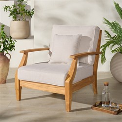 Camila Coastal Beach Off White Cushion Natural Teak Outdoor Lounge Arm Chair|