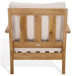 Camila Coastal Beach Off White Cushion Natural Teak Outdoor Lounge Arm Chair|