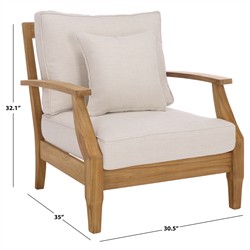 Camila Coastal Beach Off White Cushion Natural Teak Outdoor Lounge Arm Chair|
