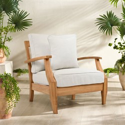 Camila Coastal Beach Off White Cushion Natural Teak Outdoor Lounge Arm Chair|