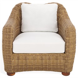 Kylie Coastal Beach Brown Woven Wicker Outdoor Lounge Arm Chair|