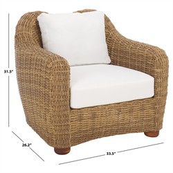 Kylie Coastal Beach Brown Woven Wicker Outdoor Lounge Arm Chair|