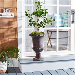 Romy French Country Brown Round Outdoor Pot Planter|