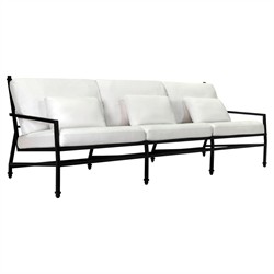 Eterna Updated Traditional Cream Upholstered Black Aluminum Outdoor Sofa - 100"|