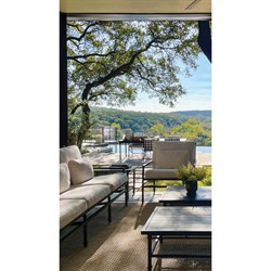 Eterna Updated Traditional Cream Upholstered Black Aluminum Outdoor Sofa - 100"|