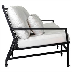 Eterna Updated Traditional Cream Upholstered Black Aluminum Outdoor Sofa - 100"|