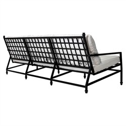 Eterna Updated Traditional Cream Upholstered Black Aluminum Outdoor Sofa - 100"|