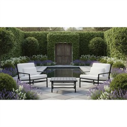 Eterna Updated Traditional Cream Upholstered Black Aluminum Outdoor Lounge Chair|