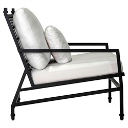 Eterna Updated Traditional Cream Upholstered Black Aluminum Outdoor Lounge Chair|