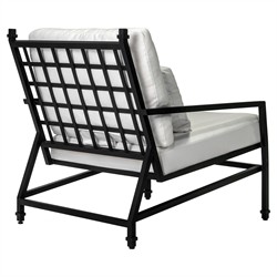 Eterna Updated Traditional Cream Upholstered Black Aluminum Outdoor Lounge Chair|