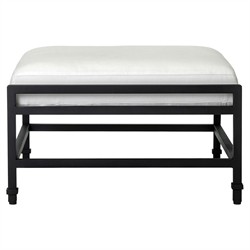 Eterna Traditional Cream Upholstered Black Aluminum Rectangular Outdoor Ottoman|