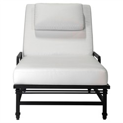 Eterna Updated Traditional Cream Upholstered Black Aluminum Outdoor Chaise - Set of 2|