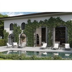 Eterna Updated Traditional Cream Upholstered Black Aluminum Outdoor Chaise - Set of 2|