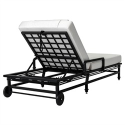 Eterna Updated Traditional Cream Upholstered Black Aluminum Outdoor Chaise - Set of 2|