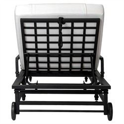 Eterna Updated Traditional Cream Upholstered Black Aluminum Outdoor Chaise - Set of 2|