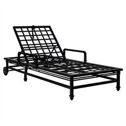 Eterna Updated Traditional Cream Upholstered Black Aluminum Outdoor Chaise - Set of 2|