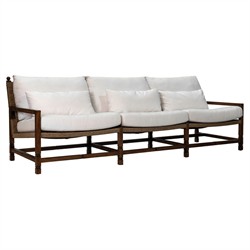 Vaterra Traditional Cream Upholstered Woven Rattan Brown Teak Outdoor Sofa - 104"|