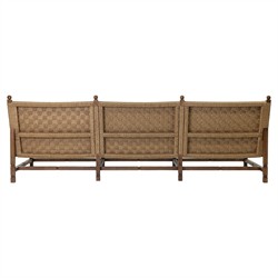 Vaterra Traditional Cream Upholstered Woven Rattan Brown Teak Outdoor Sofa - 104"|