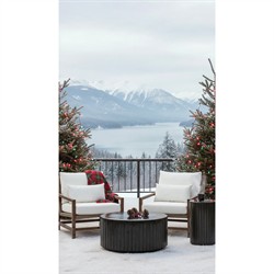 Vaterra Traditional Cream Upholstered Woven Rattan Brown Teak Outdoor Lounge Chair|