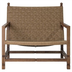 Vaterra Traditional Cream Upholstered Woven Rattan Brown Teak Outdoor Lounge Chair|