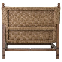 Vaterra Traditional Cream Upholstered Woven Rattan Brown Teak Outdoor Lounge Chair|