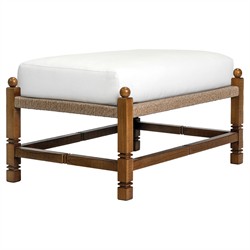 Vaterra Traditional Cream Upholstered Brown Teak Rectangular Outdoor Ottoman|