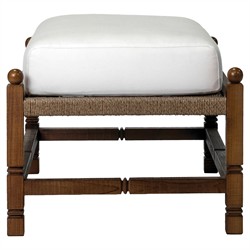 Vaterra Traditional Cream Upholstered Brown Teak Rectangular Outdoor Ottoman|