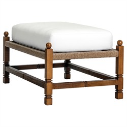 Vaterra Traditional Cream Upholstered Brown Teak Rectangular Outdoor Ottoman|