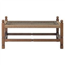 Vaterra Traditional Cream Upholstered Brown Teak Rectangular Outdoor Ottoman|