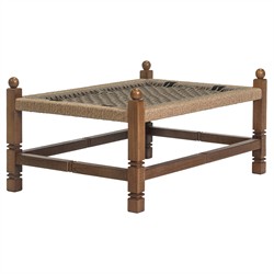 Vaterra Traditional Cream Upholstered Brown Teak Rectangular Outdoor Ottoman|