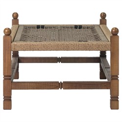 Vaterra Traditional Cream Upholstered Brown Teak Rectangular Outdoor Ottoman|