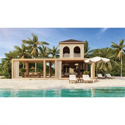 Vaterra Traditional Cream Upholstered Brown Teak Outdoor Chaise - Set of 2|