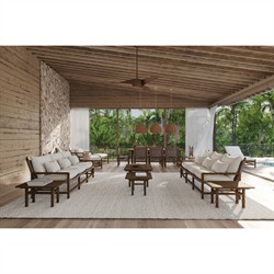 Vaterra Traditional Cream Upholstered Brown Teak Outdoor Chaise - Set of 2|