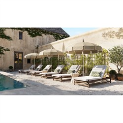 Vaterra Traditional Cream Upholstered Brown Teak Outdoor Chaise - Set of 2|