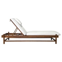 Vaterra Traditional Cream Upholstered Brown Teak Outdoor Chaise - Set of 2|