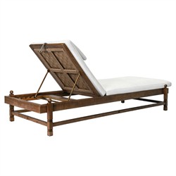 Vaterra Traditional Cream Upholstered Brown Teak Outdoor Chaise - Set of 2|