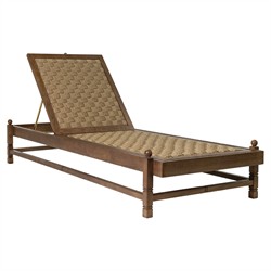 Vaterra Traditional Cream Upholstered Brown Teak Outdoor Chaise - Set of 2|