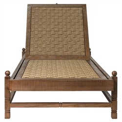 Vaterra Traditional Cream Upholstered Brown Teak Outdoor Chaise - Set of 2|