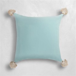 Jules Modern Mist Blue Velvet Indoor Outdoor Tassel Throw Pillow - 20x20|