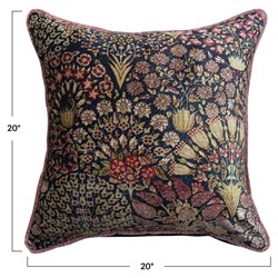 Ainle Updated Traditional Navy Blue Printed Velvet Botanical Throw Pillow - 20x20|