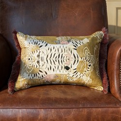 Wexford Updated Traditional Gold Printed Velvet Tiger Lumbar Pillow - 14x20|